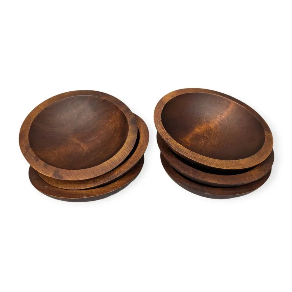Vintage Canada Baribocraft Marked Wooden Salad Bowls Set of 6